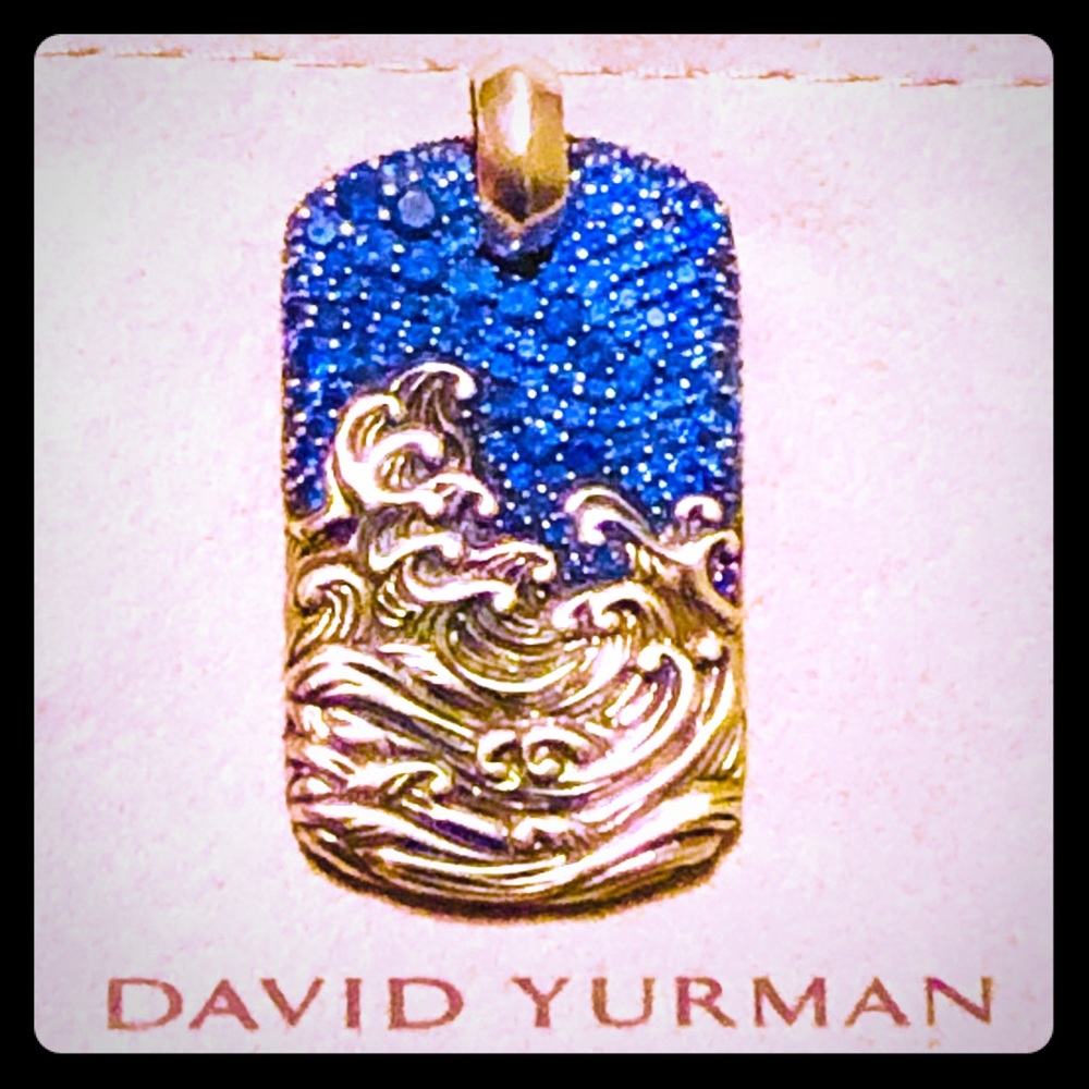 David Yurman Waves Blue Sapphire Tag & 22” Chain